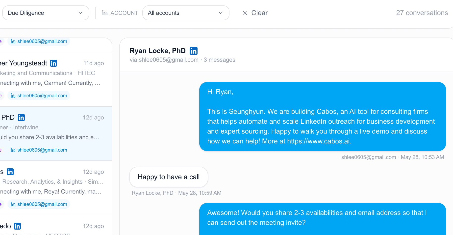 LinkedIn inbox preview